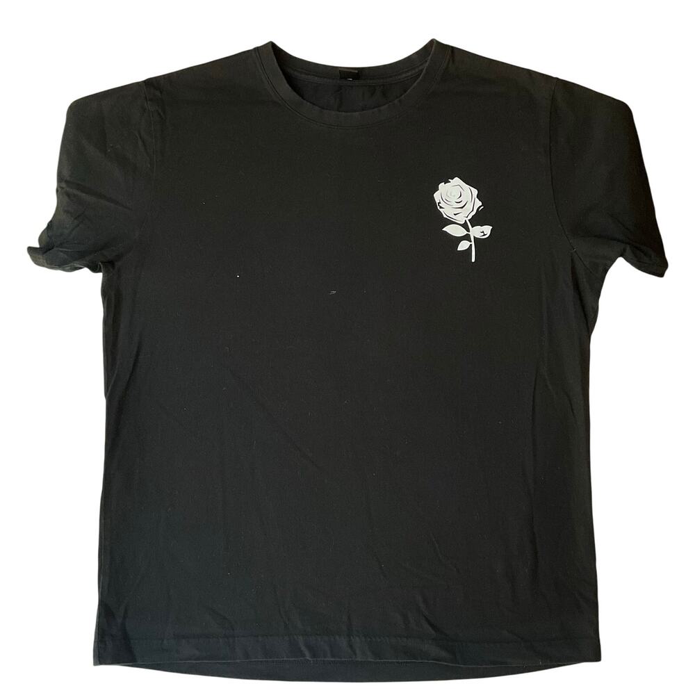 Romwe Women T-shirt size M Short Sleeve Basic Simple Solid Black with White Rose